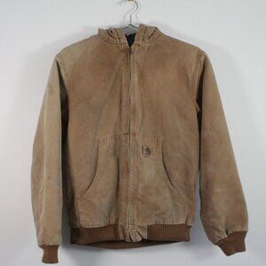 Carhartt YYJ130 BRN Flannel Quilt Lined Canvas Full Zip Active Jacket XL Youth